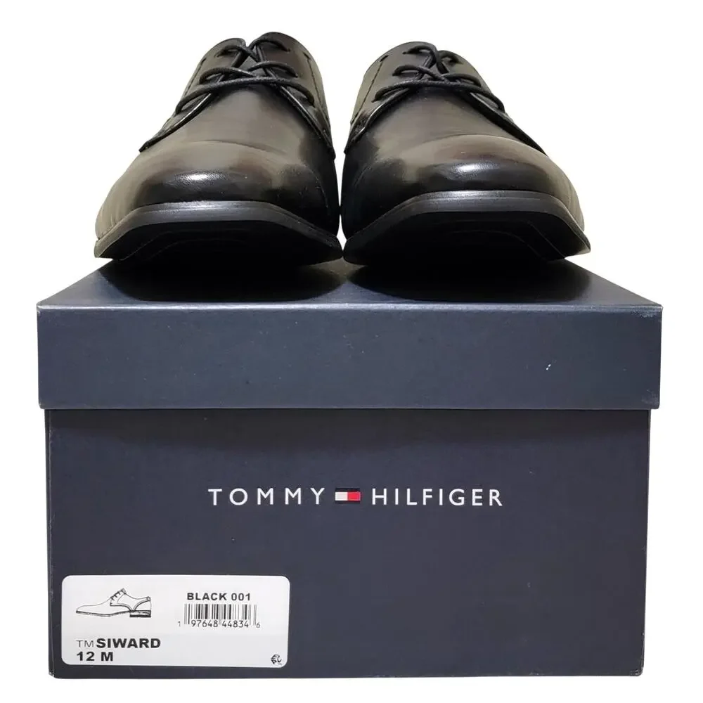 Tommy Hilfiger Men Siward Plain Toe Derby Oxford Size US 12M Black Faux Leather